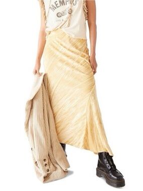 Free People Hay There Noa Crushed Velvet Gold Yellow Maxi Slip Skirt